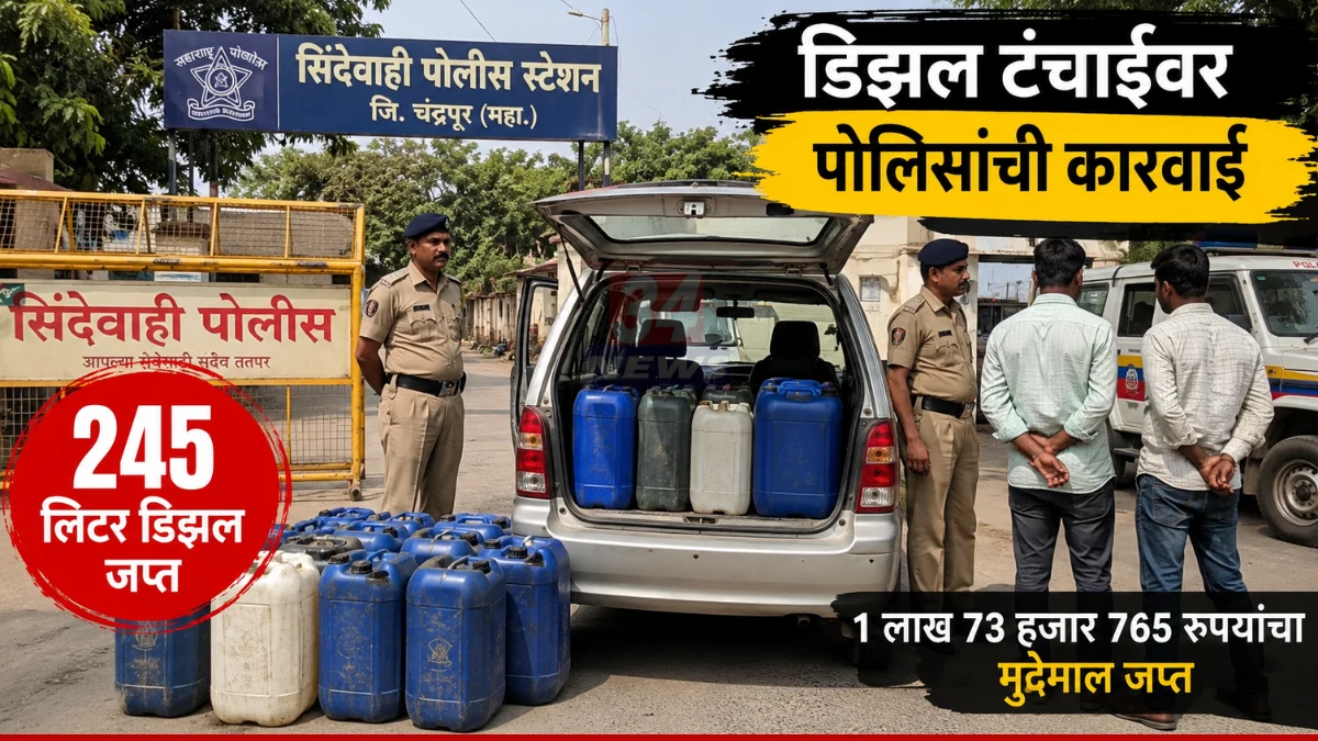 सिंदेवाही शिवाजी चौक नाकाबंदीत MH ३२ C ७०५९ कारमधून २४५ लिटर डिझेल जप्त, डिझेल टंचाईत दोन शेतकऱ्यांवर गुन्हा