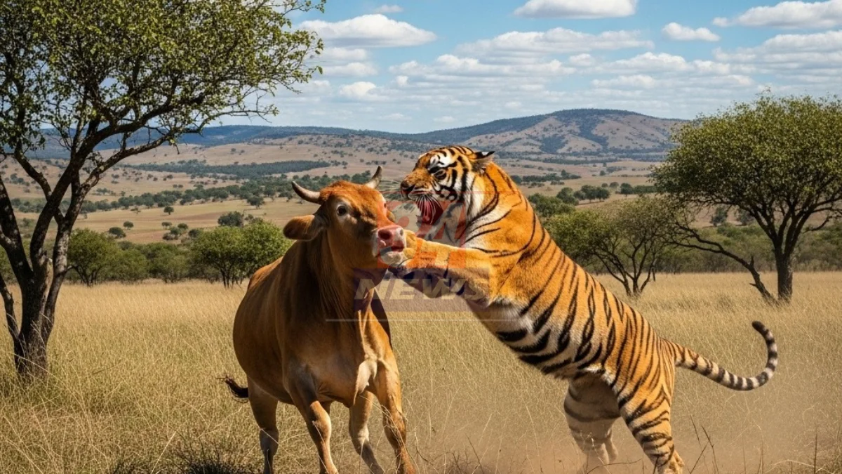 daylight tiger attack on cow