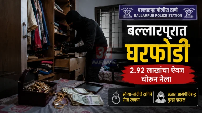 बल्लारपूर येथे Ballarpur Burglary प्रकरणात अज्ञात चोरट्यांनी घरफोडी करून सोन्या-चांदीचे दागिने चोरी केल्याचे प्रतीकात्मक दृश्य