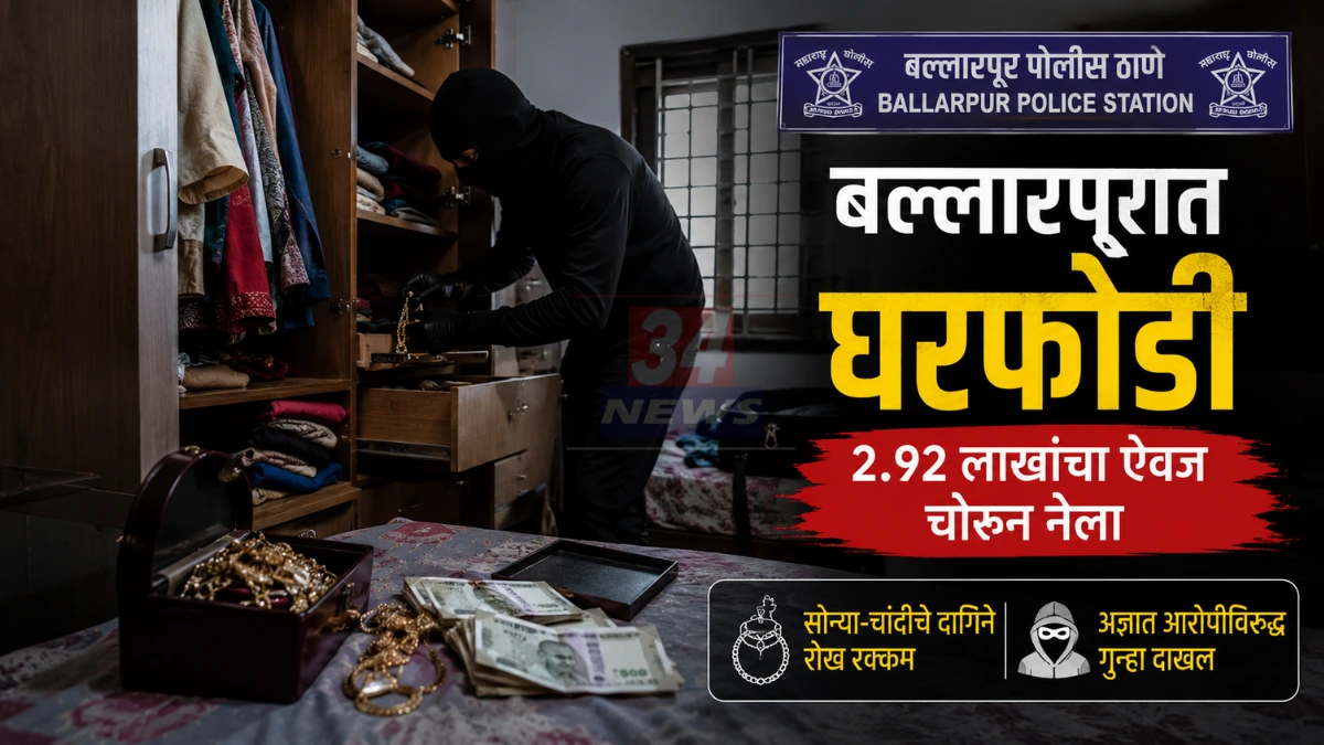बल्लारपूर येथे Ballarpur Burglary प्रकरणात अज्ञात चोरट्यांनी घरफोडी करून सोन्या-चांदीचे दागिने चोरी केल्याचे प्रतीकात्मक दृश्य