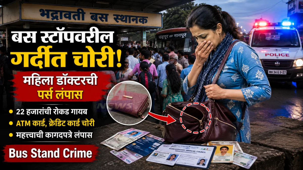 Bus Stand Crime प्रकरणात भद्रावती बस स्टॉपवर महिला डॉक्टरची पर्स चोरी