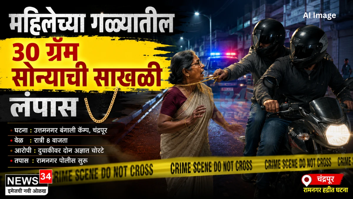 Chandrapur Chain Snatching मध्ये महिलेच्या गळ्यातील सोन्याची चैन चोरी