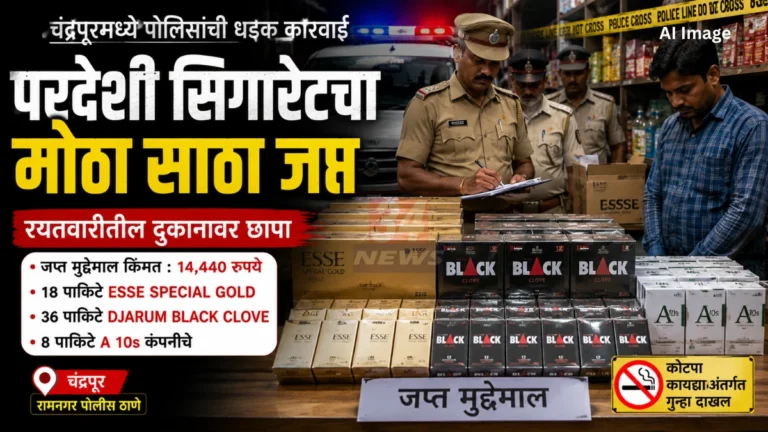 Chandrapur Cigarette Raid मध्ये प्रतिबंधित परदेशी सिगारेट जप्त