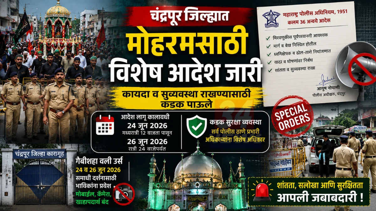 Chandrapur Moharram Orders अंतर्गत मोहरम उत्सवासाठी चंद्रपूर जिल्ह्यात विशेष पोलीस अधिकार
