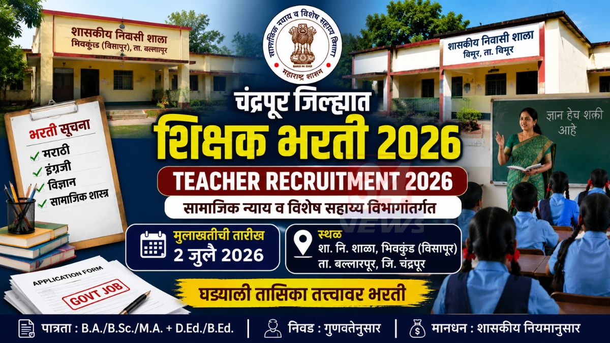 Chandrapur Teacher Recruitment अंतर्गत समाज कल्याण निवासी शाळांतील शिक्षक भरती