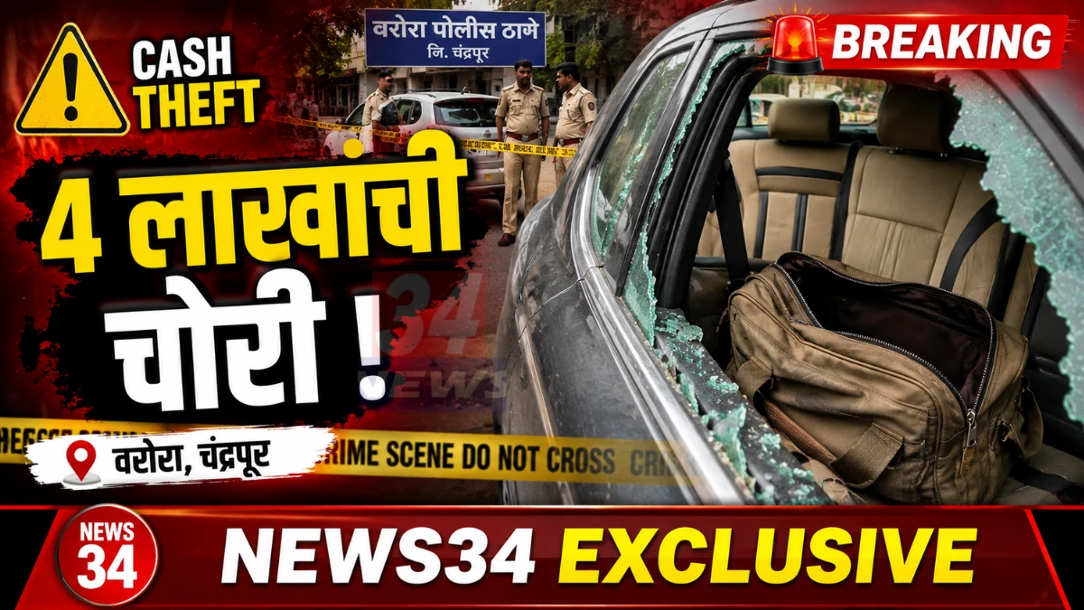Warora Cash Theft कारची काच फोडून ४ लाखांची रोकड चोरी