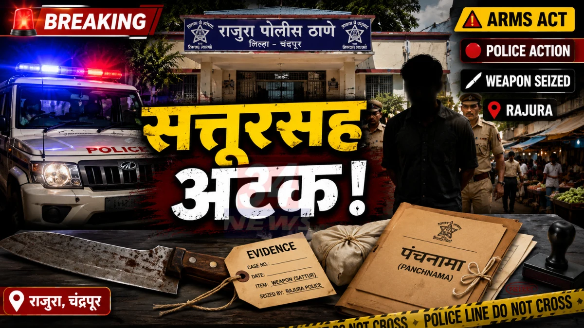 Arms Act Case Rajura प्रकरणात राजुरा पोलिसांनी धारदार सत्तूर जप्त केला