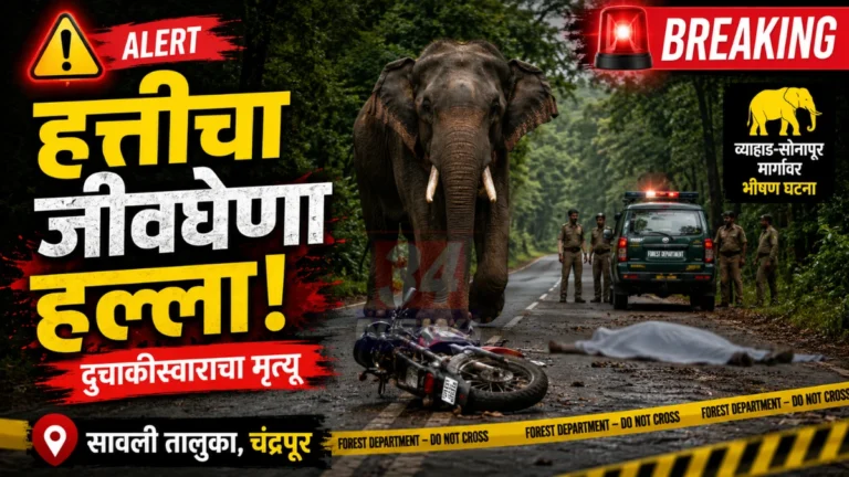 Sawali Elephant Attack नंतर व्याहाड–सोनापूर मार्गावर वनविभागाचे अधिकारी घटनास्थळी