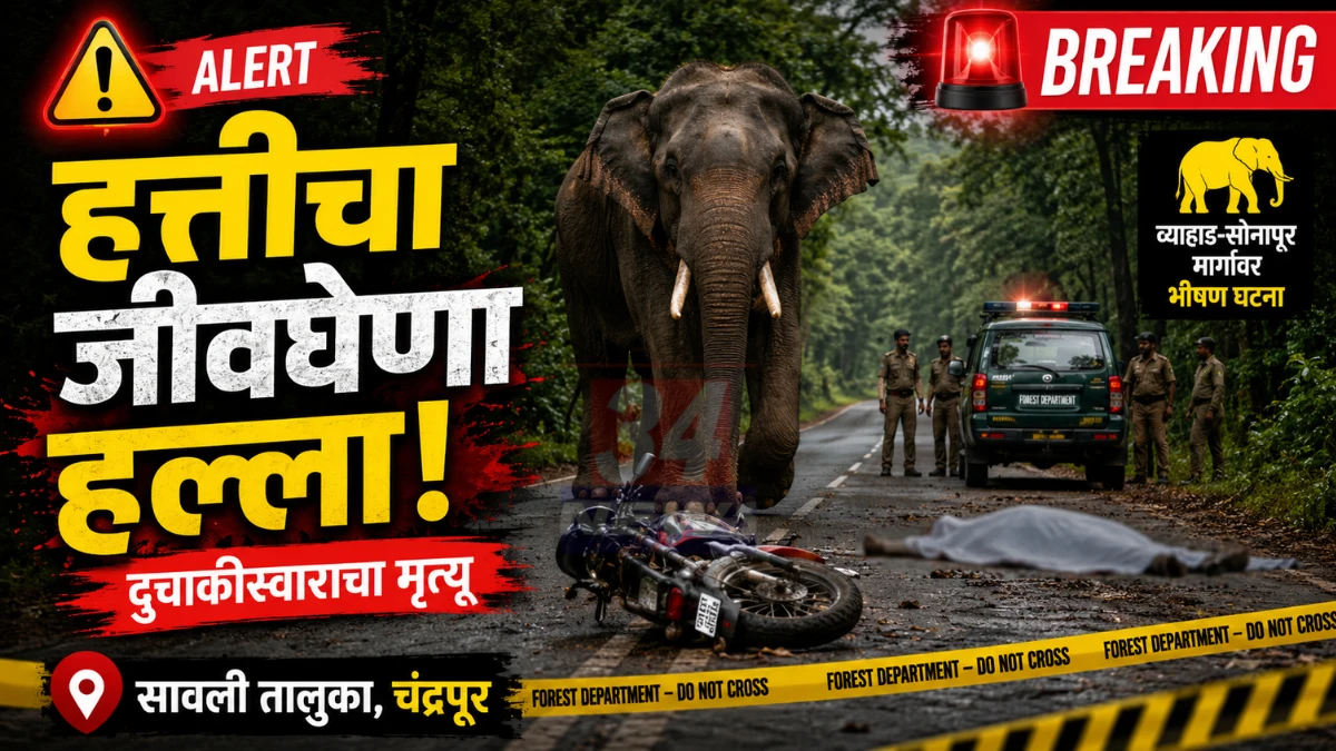 Sawali Elephant Attack नंतर व्याहाड–सोनापूर मार्गावर वनविभागाचे अधिकारी घटनास्थळी