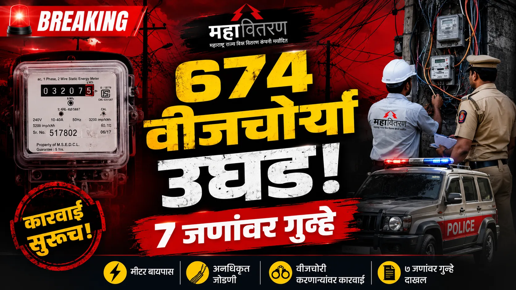 Chandrapur Power Theft Action - चंद्रपूर महावितरण वीजचोरी कारवाई