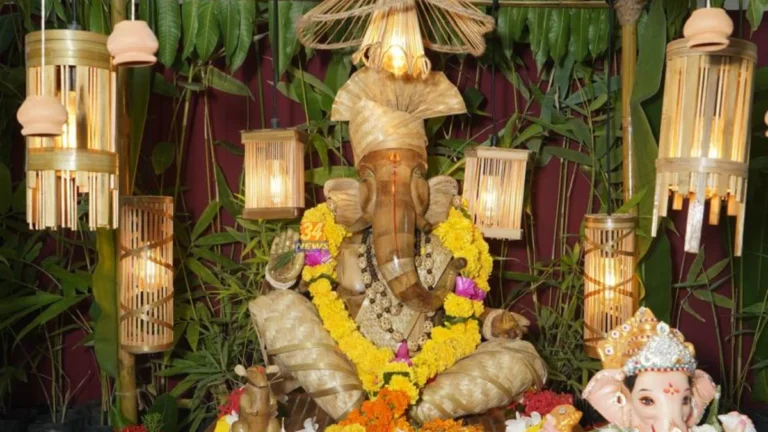 BRTC Chichpalli Bamboo Ganpati विद्यार्थ्यांनी साकारलेली बांबूची गणेशमूर्ती