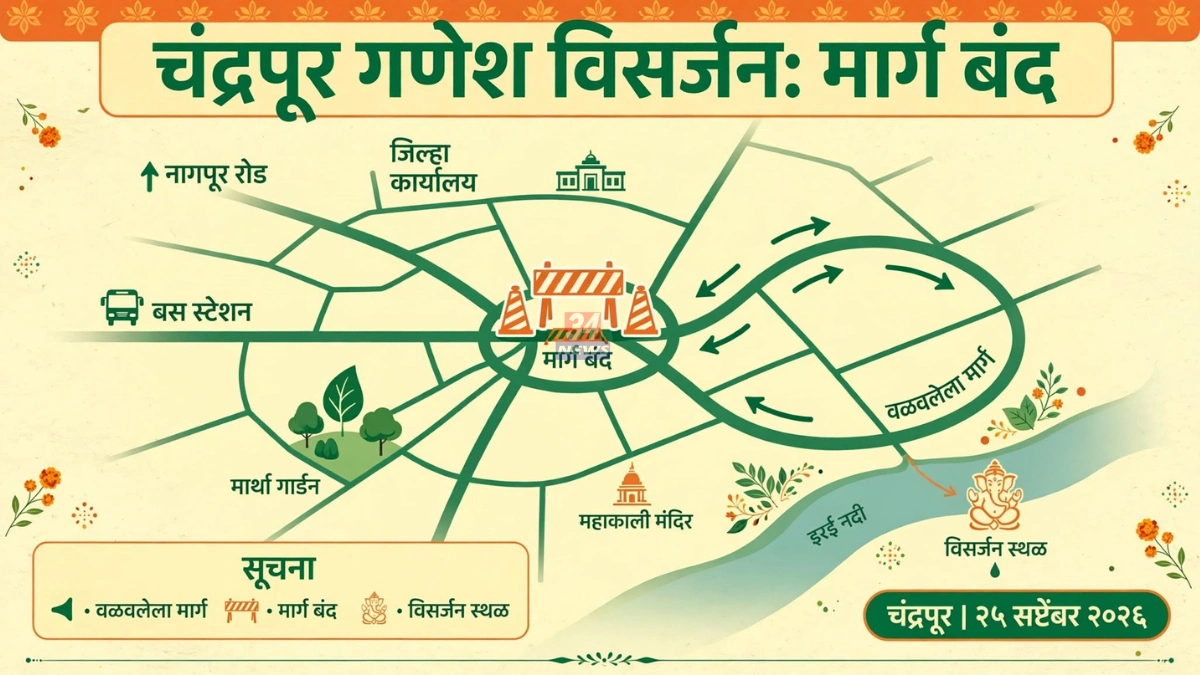 चंद्रपुरात Chandrapur Ganesh Visarjan Traffic अधिसूचनेनुसार बंद असलेला प्रियदर्शनी चौक ते जटपुरा गेट मार्ग