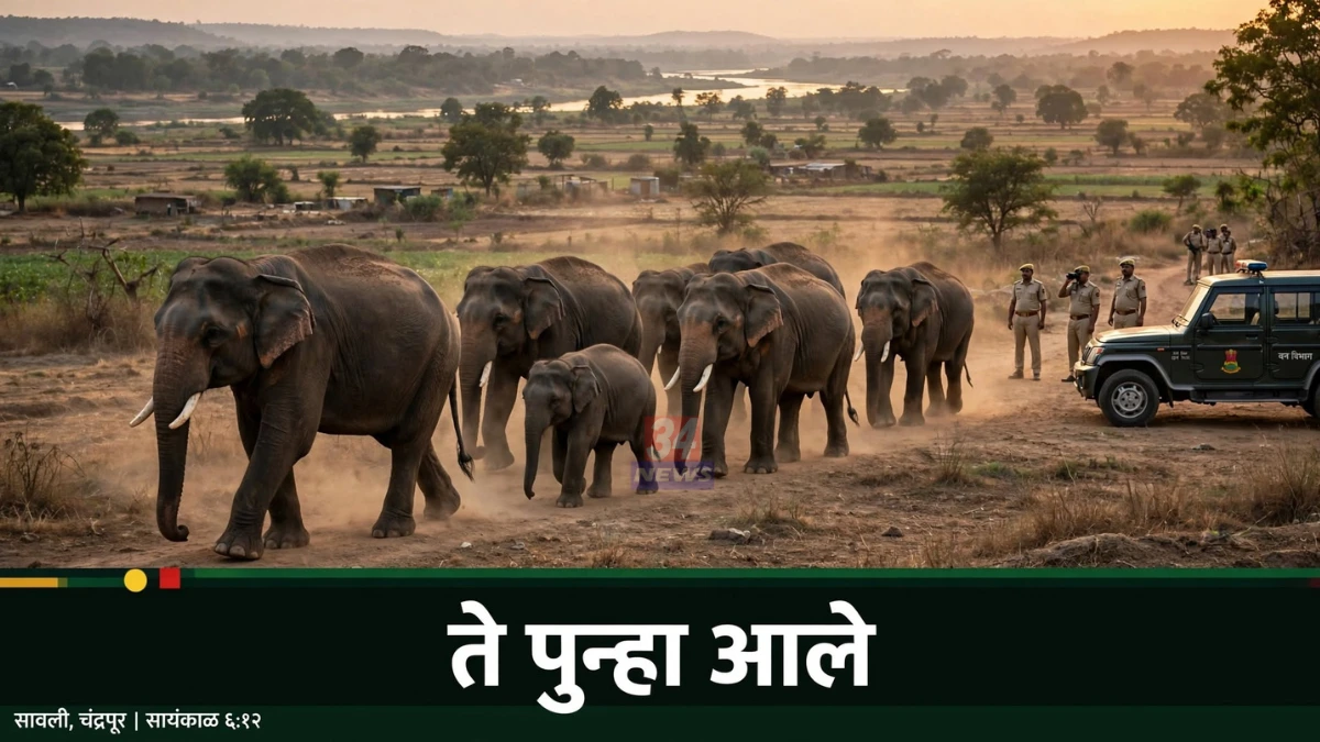 Savli Elephant Herd सावली तालुक्यातील शिवारात संचार करताना