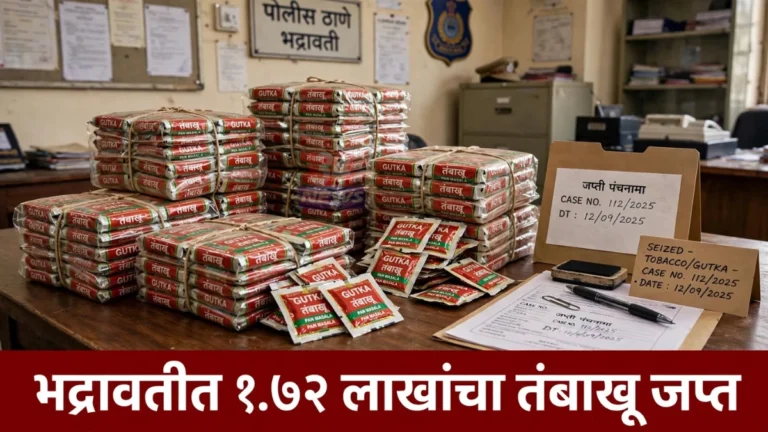 भद्रावती सुगंधी तंबाखू साठ्यातून पोलिसांनी जप्त केलेला मुद्देमाल