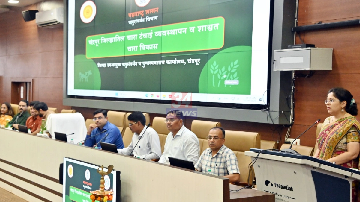 चंद्रपूर चारा नियोजन कार्यशाळेत मार्गदर्शन करताना जिल्हाधिकारी वसुमना पंत