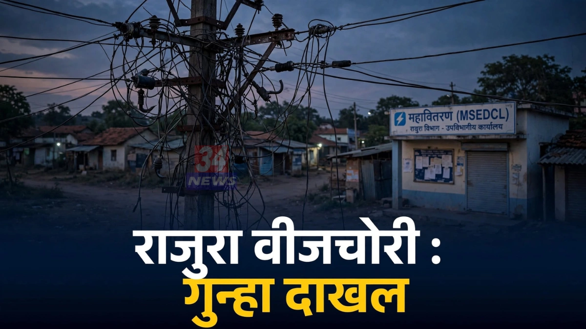 राजुरा वीजचोरी गुन्हा प्रकरणात महावितरणने तपासणी केलेली मुख्य वीजवाहिनी आणि वीजखांब