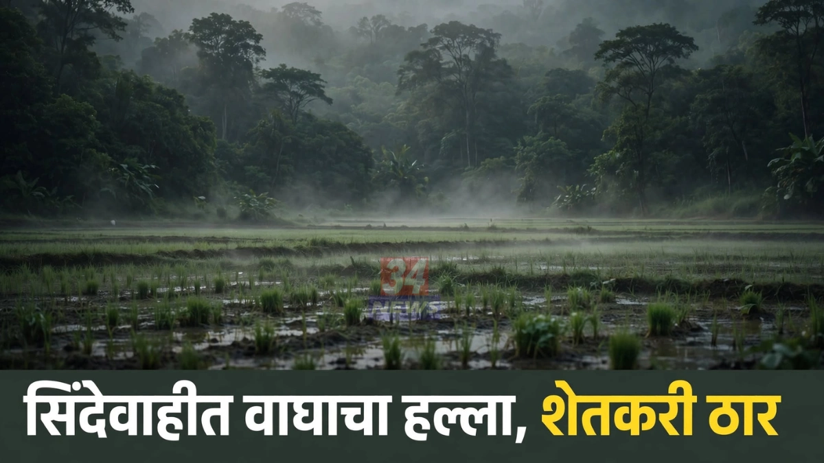 सिंदेवाही वाघ हल्ला झालेल्या परिसरात पाहणी करणारे वनविभागाचे अधिकारी
